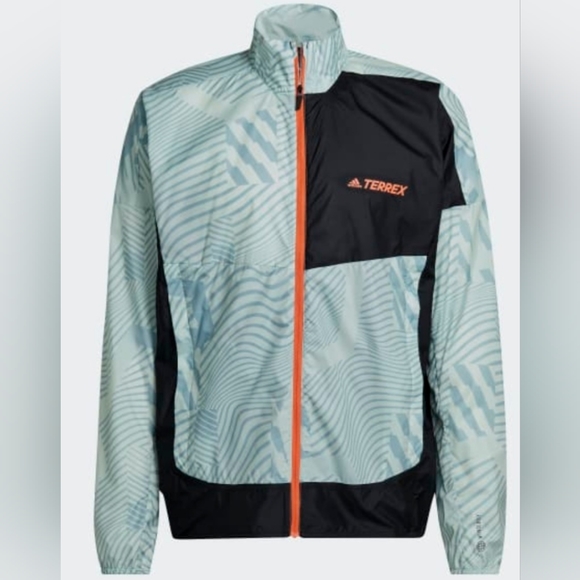 adidas Other - adidas Terrex Trail Running Printed Wind Jacket Linen Green Magic Grey